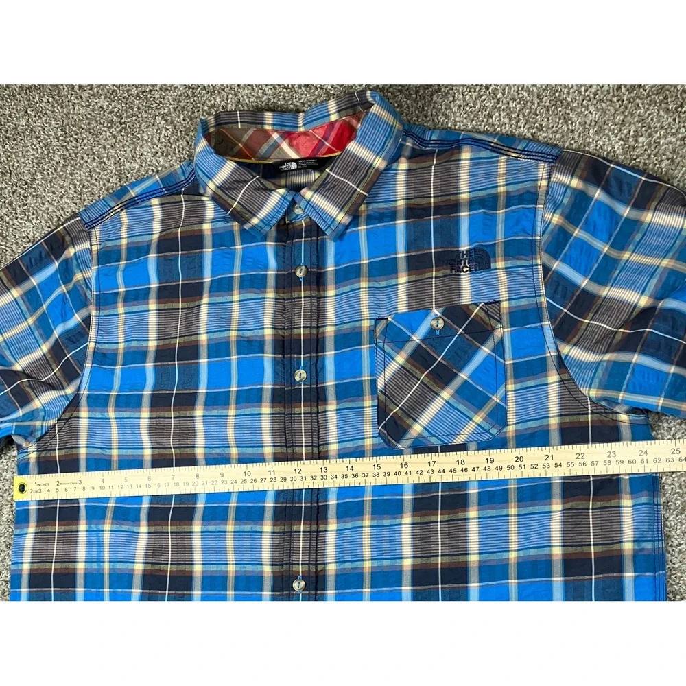 The North Face Mens XL Blue Plaid Short Sleeve Button Up Shirt CXD2 TCV4/TMV4